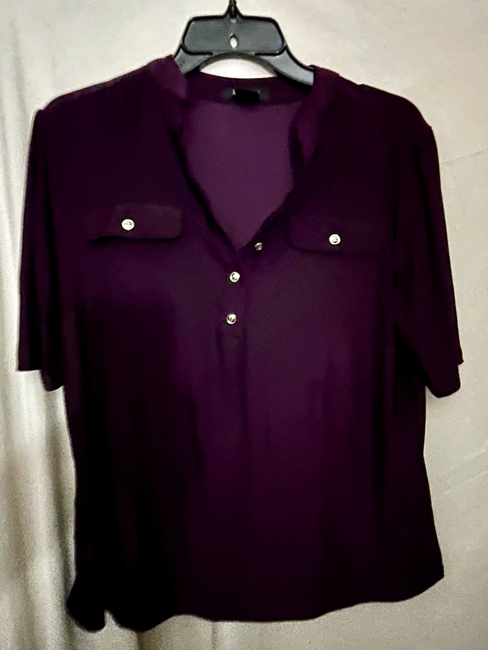 Women's Short-Sleeve Pocket Blouse - Deep Purple